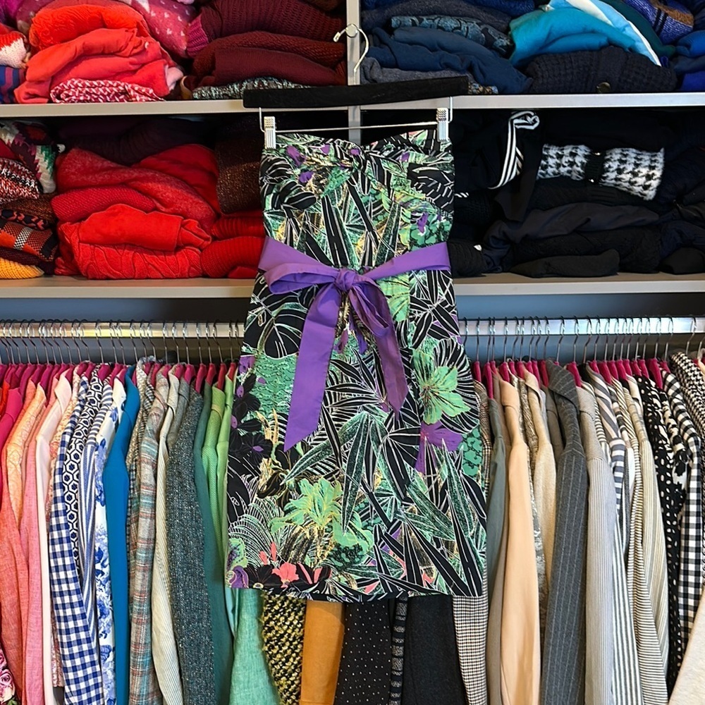 Edme & Esyllte black/green/orange/purple print strapless dress size 4